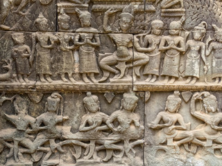 Naklejka premium Bas Relief Sculptures at Ta Prohm Temple - Siem Reap, Cambodia