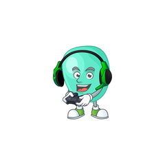 A cartoon design of staphylococcus aureus talented gamer play with headphone and controller