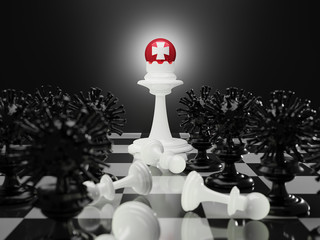 3D Render Fight coronavirus outbreak strategy concept. 3D Chess board game of figure with medical and black COVID-19 virus chess,Protect people from virus concept