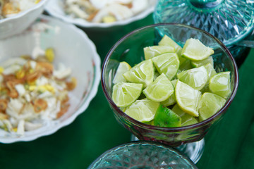 slice of keffir lime fruits in a bowl