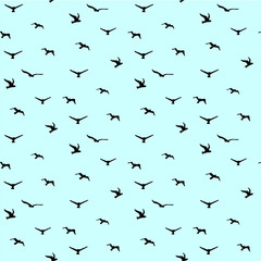 Seamless pattern with hand-drawn birds. Sky clouds background