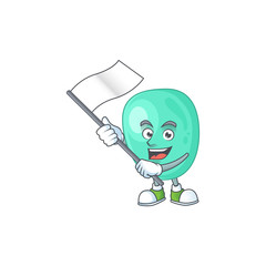 Cute cartoon character of staphylococcus aureus holding white flag
