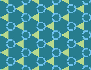 Seamless geometric pattern, texture or background vector in blue, green colors.