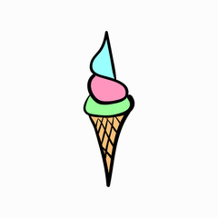 Ice-cream doodle icon. Drawing by hand. Vector illustration. Coloring book.
