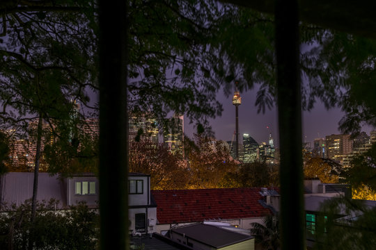 Sydney Skyline Viewed From Behind Bars At Night