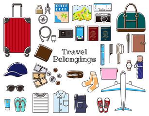 Illustration of belongings of overseas travel
