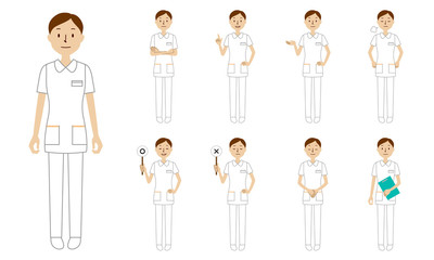 Healthcare worker (nurse) character set in 9 poses isolated vector illustartion