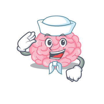 Sailor cartoon character of human brain with white hat