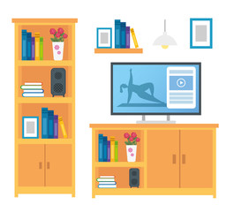 set of furnitures decoration and icons vector illustration design