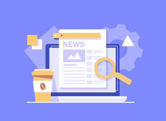 Newspapers and coffee mugs,Morning coffee with world news,flat design icon vector illustration
