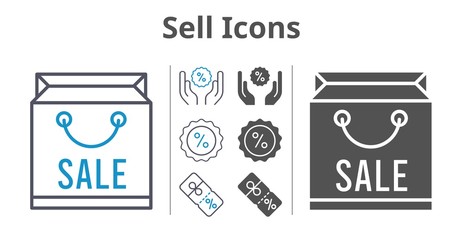 sell icons icon set included shopping bag, discount icons