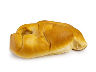  Shredded pork filled bread on white background. (clipping path)
