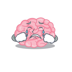 Cartoon character design of human brain with a crying face