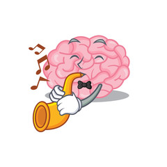 Talented musician of human brain cartoon design playing a trumpet