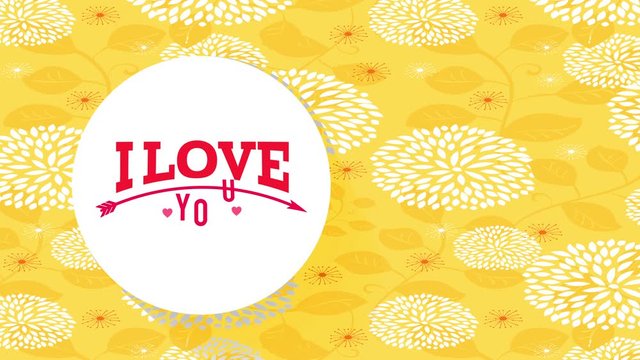 valentines postcard with words i affection underlined with an arrow and yourself between small hearts written interior white curve floating above golden floral pattern scene