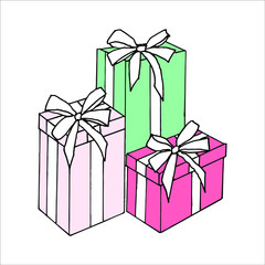 isolated on white background picture box with gifts Stock illustration vector design element for printing, scrapbooking, postcard