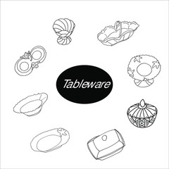 Isolated on white porcelain, Stock Illustration, vector, hand drawing, design element ware for printing, scrapbooking, postcard