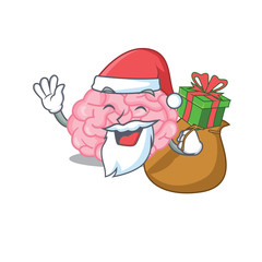 Cartoon design of human brain Santa with Christmas gift