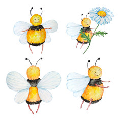 set of four cute bees