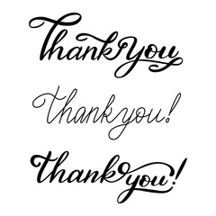 Thank you handwritten creative lettering set. Modern calligraphy text. Perfect vector typography illustration for cards, prints, and posters. Isolated on white background.