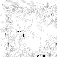 Unicorn vector. Horse head sleep. Colored book. Black and white sticker, icon isolated. Cute magic cartoon fantasy animal. Dream symbol. Design for children, baby room interior, scandinavian style
