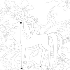 Unicorn vector. Horse head sleep. Colored book. Black and white sticker, icon isolated. Cute magic cartoon fantasy animal. Dream symbol. Design for children, baby room interior, scandinavian style
