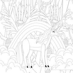 Unicorn vector. Horse head sleep. Colored book. Black and white sticker, icon isolated. Cute magic cartoon fantasy animal. Dream symbol. Design for children, baby room interior, scandinavian style
