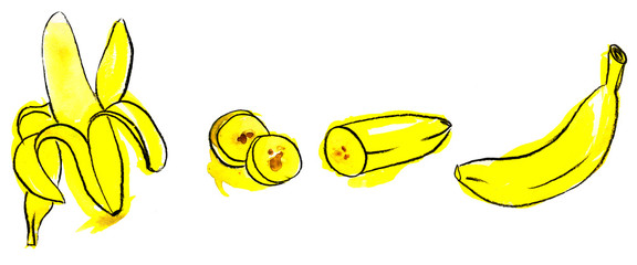 ripe sweet yellow bananas. Peeled banana. banana slices