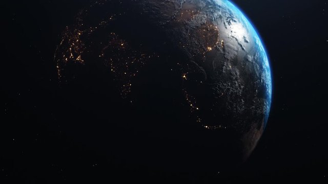 Rotating planet Earth with a real tilt axis and direction of rotation. Elements of this video furnished by NASA