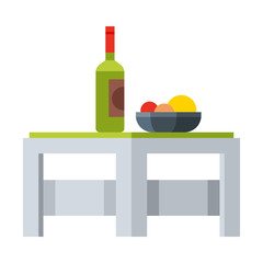 Small Table with Bottle of Wine and Dish of Fresh Fruits, Modern Garden Furniture Design Flat Vector Illustration