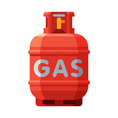 Red Liquid Propane Gas Cylinder, Camping Gas Bottle Vector Illustration