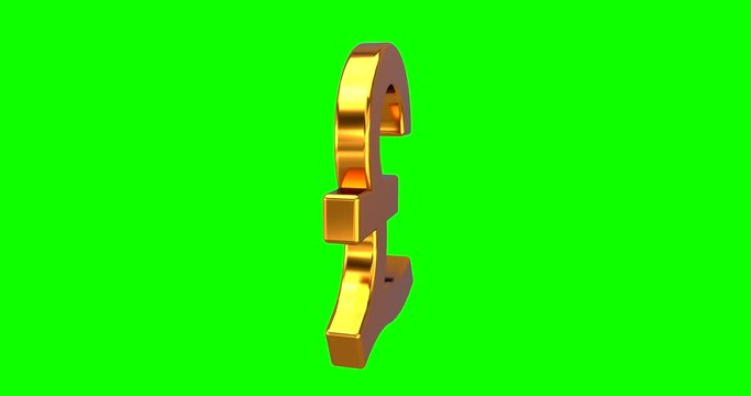 Looping Animation Of Golden Pound Sign Rotating On White Background With Green Screen Or Chroma Key Background. GBP. 3D Rendering