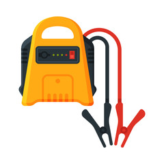 Naklejka premium Battery with Electrical Clips, Jump Start Vehicle Cable, Battery Charger Terminal Vector Illustration