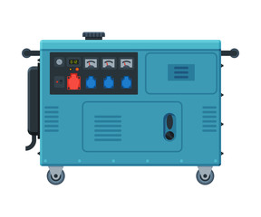 Portable Power Generator on Wheels, Diesel Electrical Engine Equipment Vector Illustration