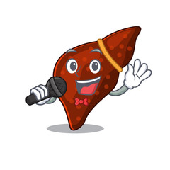 Talented singer of human cirrhosis liver cartoon character holding a microphone