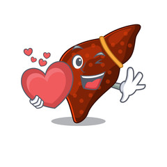 A sweet human cirrhosis liver cartoon character style with a heart