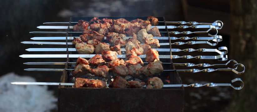 Pork skewers cooked on Manal
