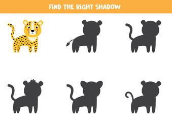 Find the right shadow of cute leopard. Logical worksheet.