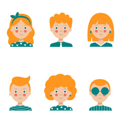 Collection of people portrait. Girls and boys with different haircuts.