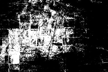 Grunge texture in black and white. Dark dirty background. Pattern of dust, dirt, scratches. Chaotic noise. Monochrome worn surface