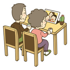オンラインで孫たちと話す祖父母