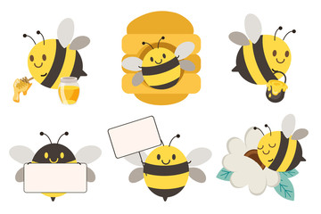 The collection of cute bee with the many action on the white background in flat vector style.Graphic resource about bee
for graphic,content , banner, sticker .
