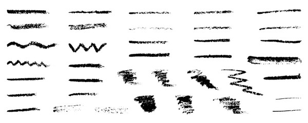 Hand drawn grunge strokes of pencil brushes, set. Vector illustration