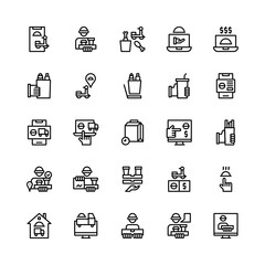 Set of Food Delivery Shipping outline style icon - vector