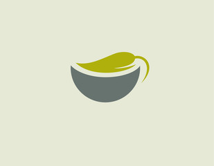 Creative logo icon mug and leaf of tea.