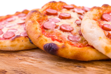 Tasty pepperoni pizza. Top view of hot pepperoni pizza. Close up