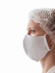 Isolated doctor wearing protection face mask against coronavirus