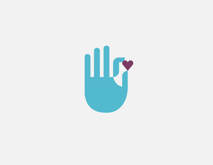 Creative blue logo icon hand brush and heart.