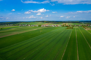 Aerial view of green agriculture field in Jura region, Silesian Voivodeship. Poland.