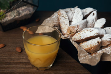 Homemade Italian cookies cantuccini and almond seeds